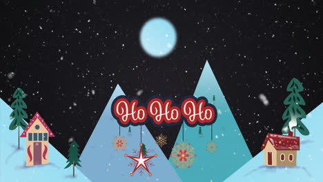 Animation-of-ho-ho-ho-text-over-winter-scenery-at-christmas