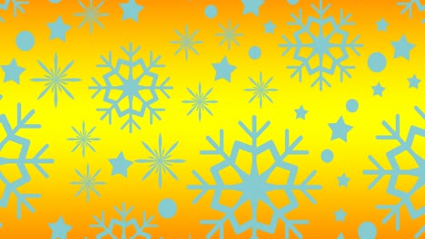 Animation-of-snow-falling-at-christmas-on-yellow-background