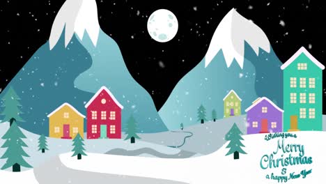 Animación-Del-Texto-De-Feliz-Navidad-Sobre-Un-Paisaje-Invernal
