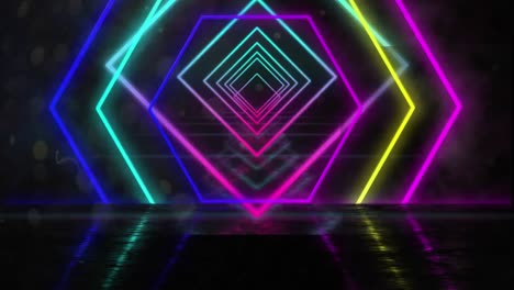 Animation-of-neon-shapes-over-black-background