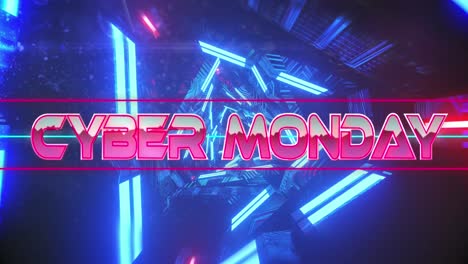 Animation-of-cyber-monday-text-over-moving-digital-tunnel