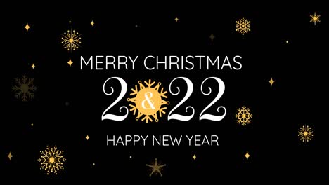 Animation-of-christmas-and-2022-new-year-greetings-and-gold-stars-falling-over-black-background