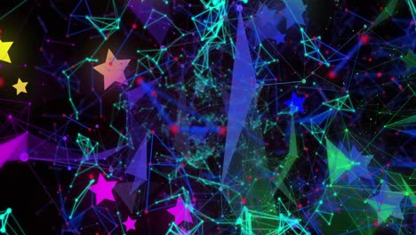 Digital-animation-of-network-of-connections-and-plexus-networks-against-stars-on-black-background
