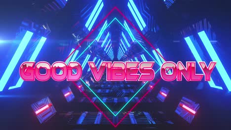 Animation-of-good-vibes-only-text-over-moving-digital-tunnel
