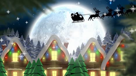 Animation-Einer-Weihnachtlichen-Winterlandschaft-Mit-Dem-Weihnachtsmann-Im-Schlitten