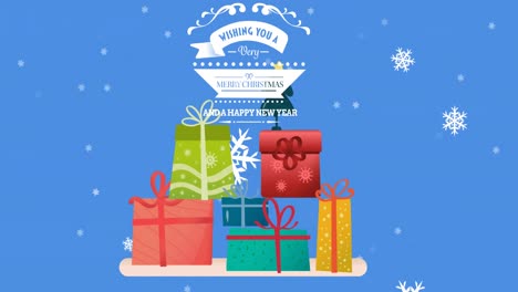 Animation-Des-Textes-„Frohe-Weihnachten“-über-Geschenksymbolen