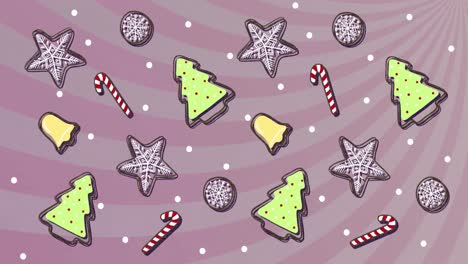Animation-of-christmas-cookies-icons-on-pink-background