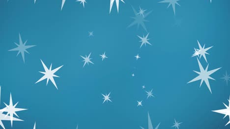 Animation-Von-Weißen-Weihnachtssternen,-Die-Auf-Blauen-Hintergrund-Fallen