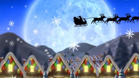 Animation-Des-Weihnachtsmanns-Im-Schlitten-über-Der-Weihnachtlichen-Winterlandschaft