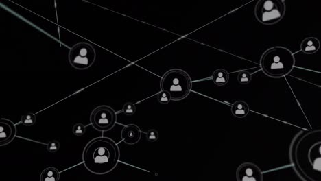 Digital-animation-of-network-of-profile-icons-against-black-background