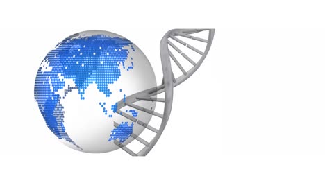 Animation-Von-DNA-Strang-Und-Globus-Auf-Weißem-Hintergrund