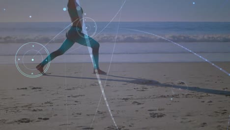 Animación-De-Redes-De-Conexiones-Sobre-Mujeres-Caucásicas-Practicando-Yoga-En-La-Playa