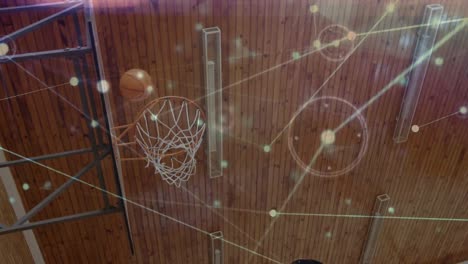 Animation-Von-Verbindungsnetzwerken-über-Eine-Gruppe-Verschiedener-Basketballspieler-Im-Fitnessstudio