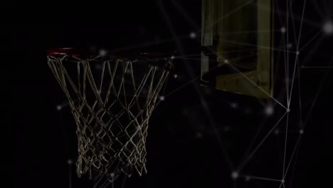 Animation-of-networks-of-connections-over-basketball-falling-into-basket