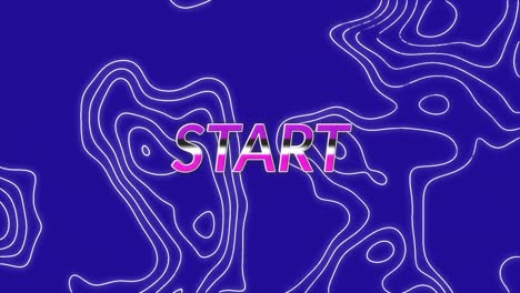 Animation-of-start-text-over-moving-shapes-on-blue-background