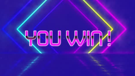 Animation-of-you-win-text-over-neon-shapes-on-blue-background
