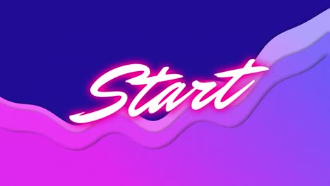 Animation-of-start-text-over-purple-waves-on-blue-background