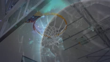Animation-Des-Netzwerks-Von-Verbindungen-Und-Des-Globus-über-Einem-Kaukasischen-Männlichen-Basketballspieler