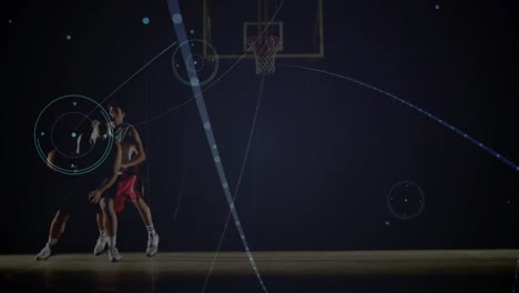 Animation-Von-Verbindungsnetzwerken-Verschiedener-Basketballspieler-Im-Fitnessstudio