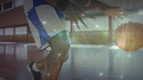 Animación-De-Red-De-Conexiones-Sobre-Jugador-De-Baloncesto-Afroamericano.