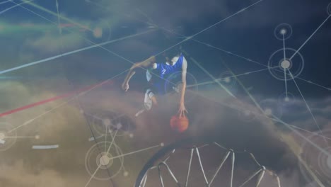 Animation-of-network-of-connections-and-data-processing-over-basketball-player