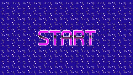 Animation-of-start-text-over-neon-spots-on-blue-background