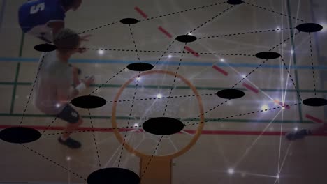 Animation-of-network-of-connections-over-diverse-group-of-male-basketball-players