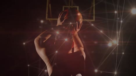 Animation-Von-Verbindungsnetzwerken-über-Einen-Kaukasischen-Männlichen-Basketballspieler-Im-Fitnessstudio