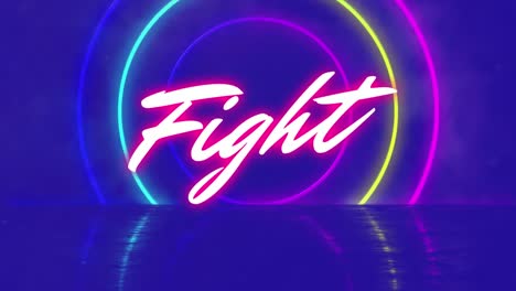Animation-of-fight-text-over-neon-shapes-on-blue-background