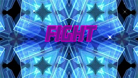 Animation-of-fight-text-over-blue-shapes-on-black-background