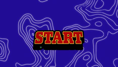 Animation-of-start-text-over-moving-shapes-on-blue-background