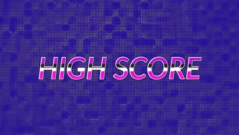 Animation-of-high-score-text-over-moving-shapes-on-blue-background