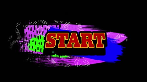 Animation-of-start-text-over-shapes-on-black-background