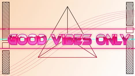 Animation-of-good-vibes-only-text-over-triangle-on-white-background