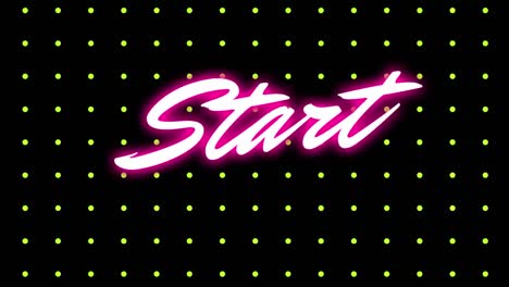 Animation-of-start-text-over-yellow-dots-on-black-background