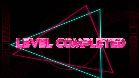 Animation-of-level-completed-text-over-light-trails-on-black-background