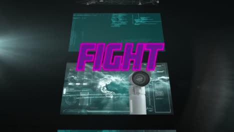 Animation-of-fight-text-over-data-processing-on-black-background