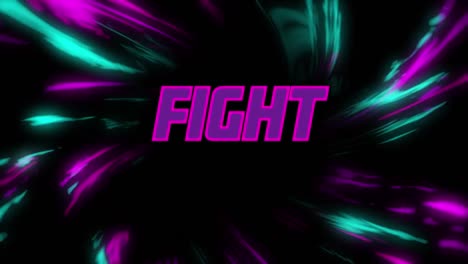 Animation-of-fight-text-over-light-trails-on-black-background