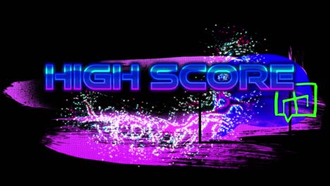 Animation-of-high-score-text-over-shapes-on-black-background