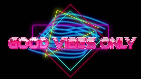 Animation-of-good-vibes-only-text-over-neon-shapes-on-black-background