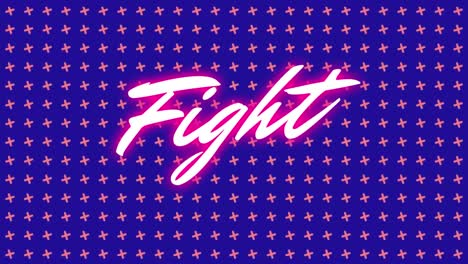 Animation-of-fight-text-over-moving-shapes-on-blue-background