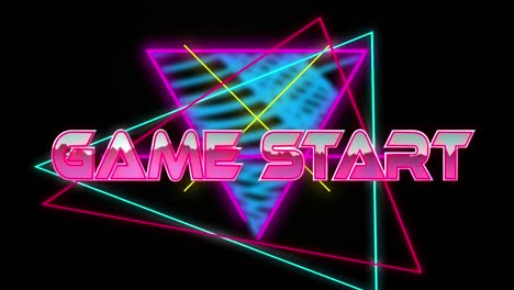Animation-of-game-start-text-over-light-trails-on-black-background