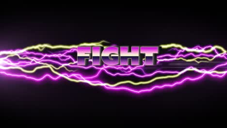 Animation-of-fight-text-over-lightning-on-black-background