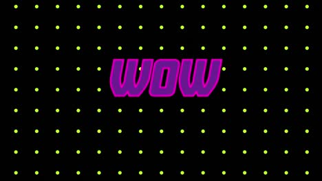 Animation-of-wow-text-over-yellow-dots-on-black-background