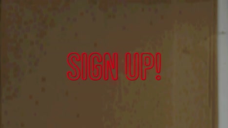Digital-animation-of-neon-red-sign-up-against-textured-wooden-background