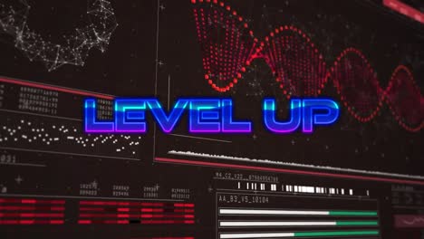 Animation-of-level-up-text-over-digital-interface