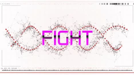 Animation-Des-Kampftextes-über-Dem-Roten,-Sich-Drehenden-DNA-Strang
