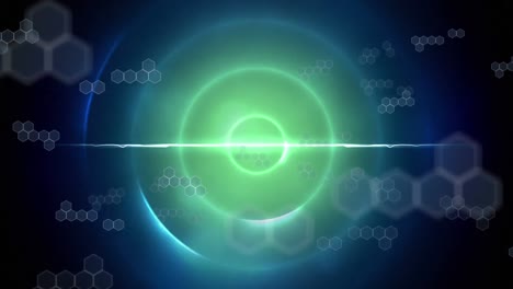 Animation-of-glowing-circles-and-hexagons-in-blue-space