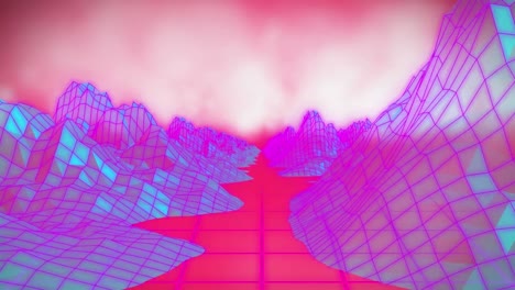Animation-of-moving-mountains-in-red-space