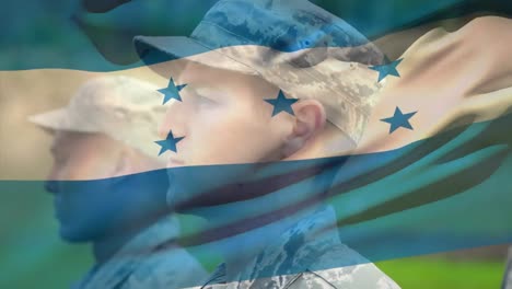 Animation-of-flag-of-honduras-over-diverse-male-soldiers